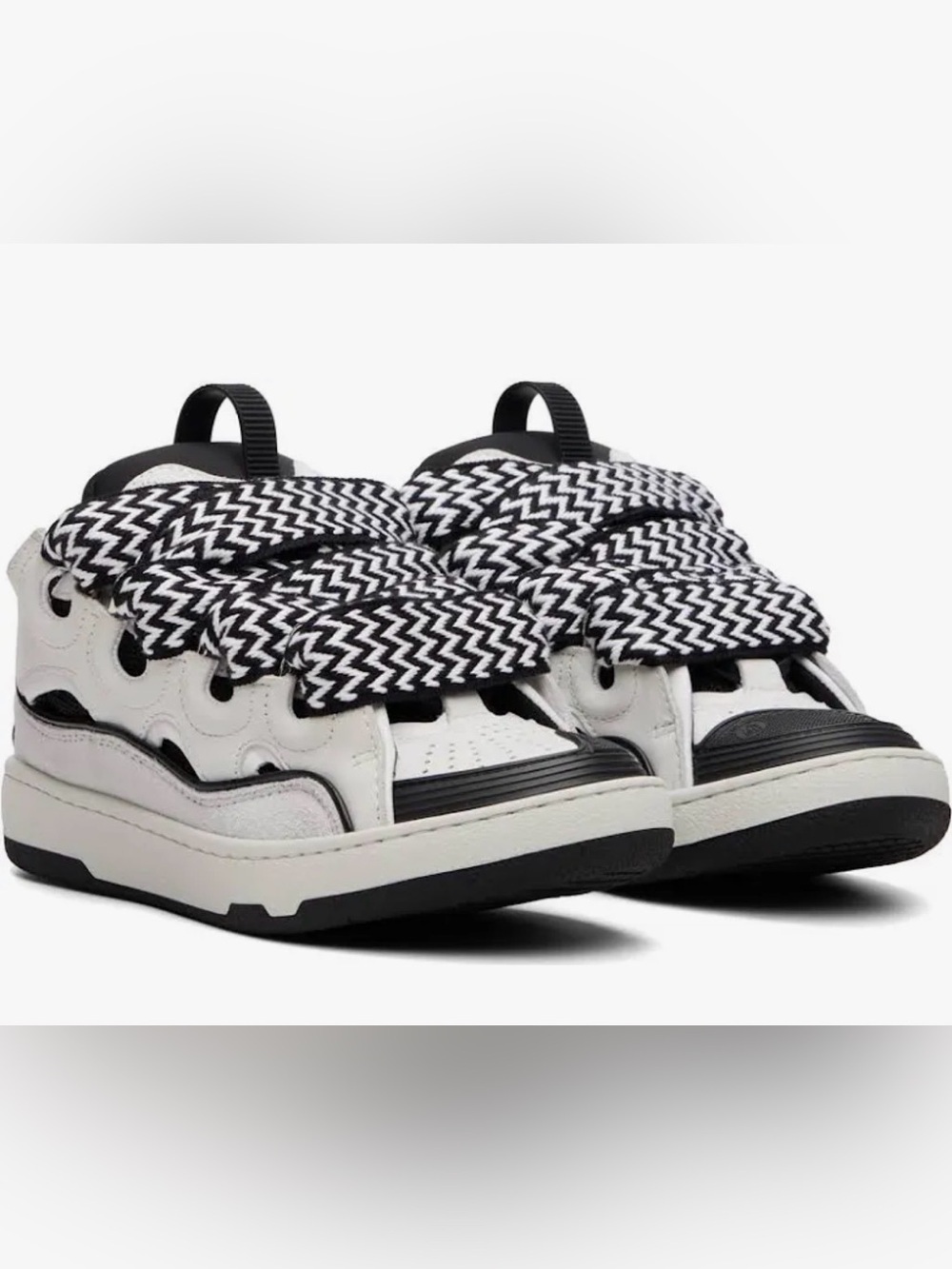 Lanvin White and Black Curb Low-Top Sneakers